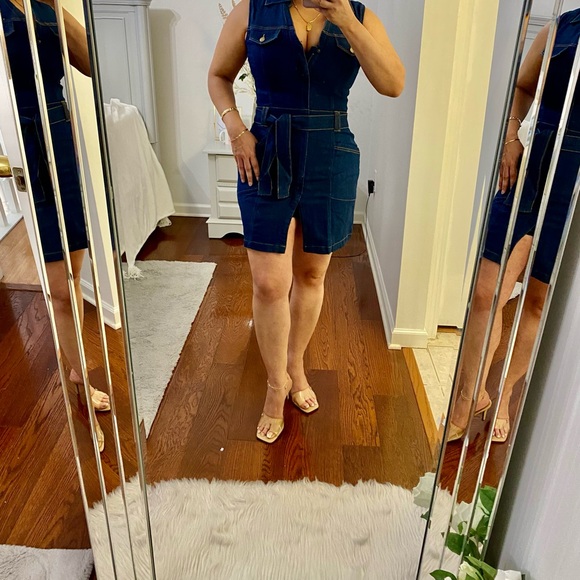 ZARA JUNIOR’S TIE FRONT DRESS WITH HIDDEN POCKET COLOR INDIGO WASH SIZE M - Picture 4 of 11